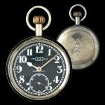 Pilot's or Cockpit Timer (1914) - watch with timer manufactured by Gallet Electa for the British military during World War One. British Ministry of Defense "Broad Arrow" markings on reverse.